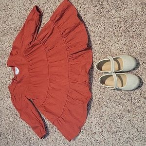 Red Swiss Dot dress and shimmer Mary Janes